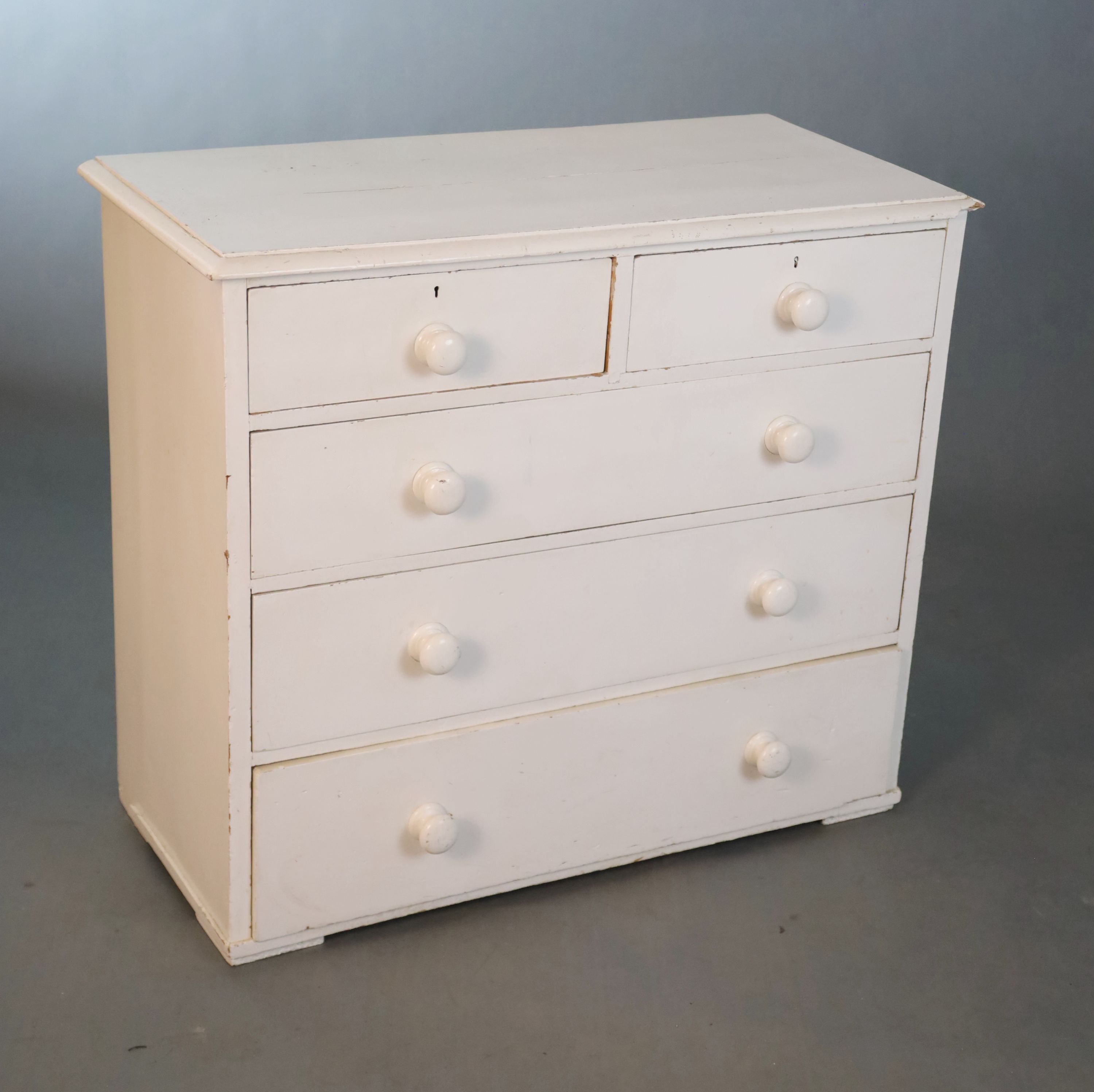 A Victorian white painted pine chest, W.96.5cm D.46cm H.84cm